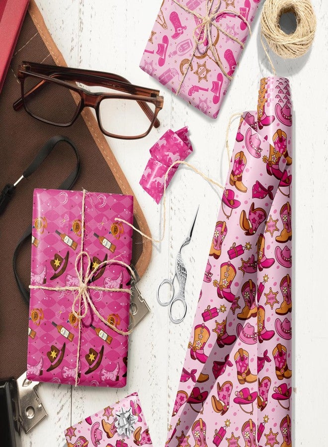 DodelyGz 12 Sheets Western Cowgirl Gift Wrapping Paper,4 Designs Wild West Cowgirl Style Wrapping Paper For Kids Woman Girl's Birthday Party DIY Gift Packing, 20 x 27 Inch (Cowgirl) - Image 4